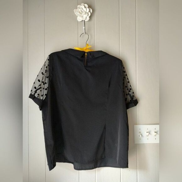 Allegra K Black Coquette Blouse with Sheer Polka Dot Sleeves. Size 3X. NWT - Picture 5 of 8